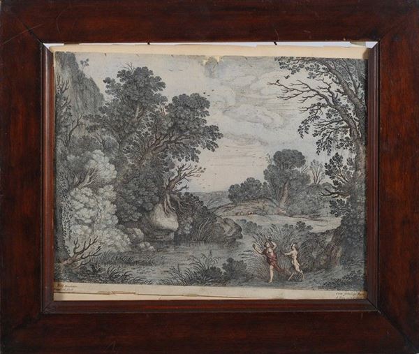 Paesaggio con satiro e ninfa  - Asta Arredi, Oggettistica e Dipinti - Galleria Pananti Casa d'Aste