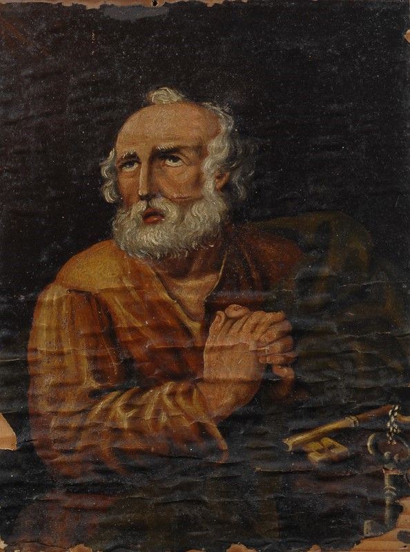 Anonimo, XIX sec. : San Pietro  - Olio su carta riportata su tavola  - Asta Arredi, Oggettistica e Dipinti - Galleria Pananti Casa d'Aste