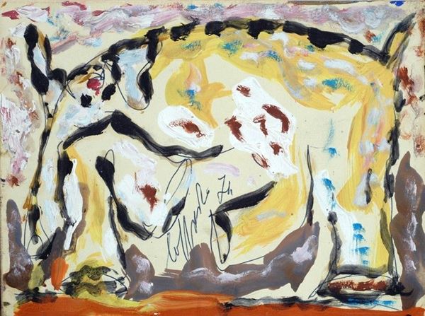 Silvio Loffredo : Elephant  (1974)  - Oil on paper applied on plywood - Auction Modern and Contemporary art - Galleria Pananti Casa d'Aste