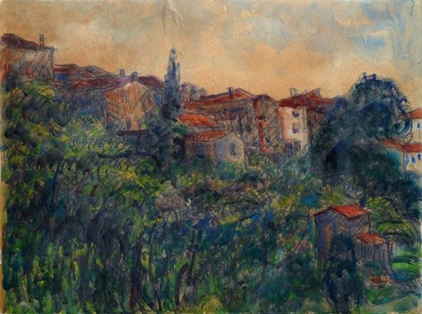 Umberto Vittorini - Paesaggio con casolari