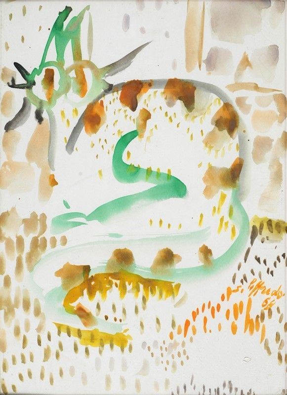 Silvio Loffredo : Gatto  (1968)  - Acquerello su carta - Asta Arte Moderna e Contemporanea - Galleria Pananti Casa d'Aste