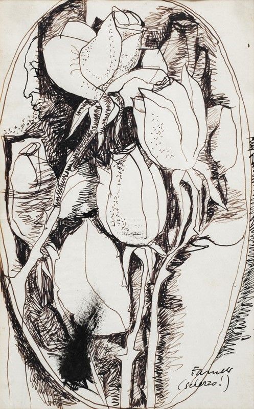 Fernando Farulli : Rose (joke)  - Ink on paper - Auction Modern and Contemporary art - Galleria Pananti Casa d'Aste