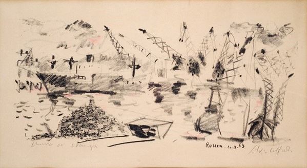 Silvio Loffredo : Il porto di Rouen  (1953)  - Litografia - Asta GRAFICA, MULTIPLI ED EDIZIONI - Galleria Pananti Casa d'Aste