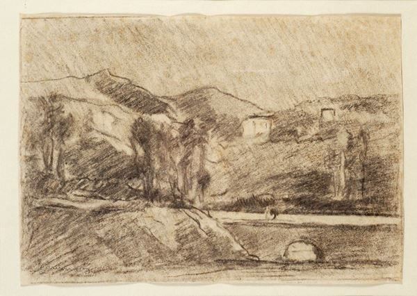 Ludovico Tommasi : Landscape with houses  - Pencil on paper - Auction AUTHORS OF XIX AND XX CENTURY - Galleria Pananti Casa d'Aste