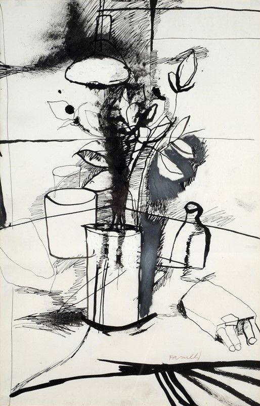 Fernando Farulli : Natura morta  - Inchiostro su carta - Asta Arte Moderna e Contemporanea - Galleria Pananti Casa d'Aste