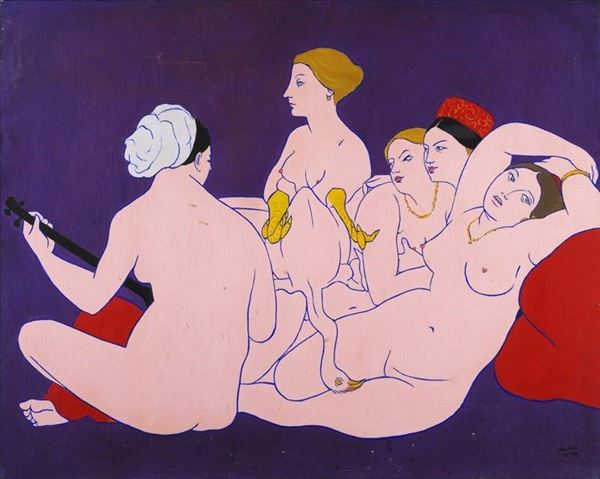 Maurice Henry : D'apres Ingres  - Acrilico su tela - Asta Arte Moderna e Contemporanea - III - Galleria Pananti Casa d'Aste