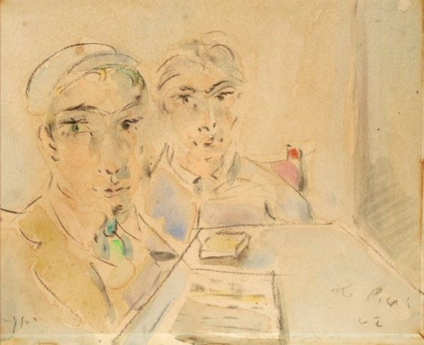 Filippo de Pisis : Volti  (1942)  - Matita e acquerelli su carta - Asta Arte Moderna e Contemporanea - III - Galleria Pananti Casa d'Aste