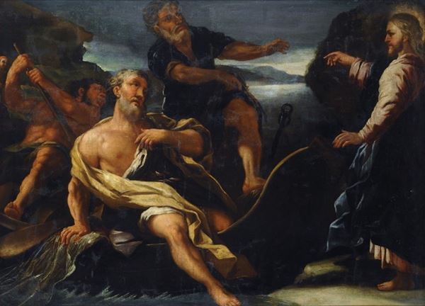 Ambito di Luca Giordano, XVII sec. : La chiamata di Andrea e Simon Pietro  - Olio su tela - Asta ANTIQUARIATO - Galleria Pananti Casa d'Aste