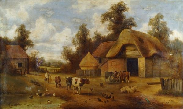 Charles Vikers : Farm life  - Oil painting on canvas - Auction AUTHORS OF XIX AND  [..]