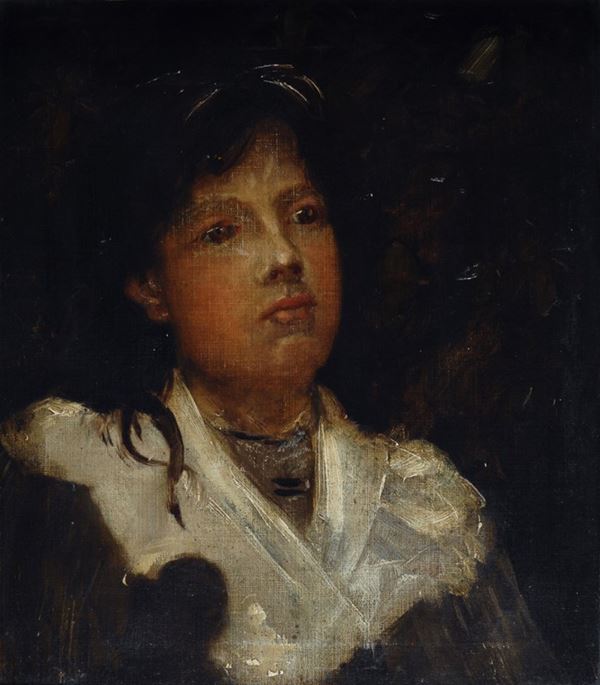 Anonimo, XIX sec. : Donna con scialle  - Olio su tela - Asta AUTORI DEL XIX E XX SEC - Galleria Pananti Casa d'Aste