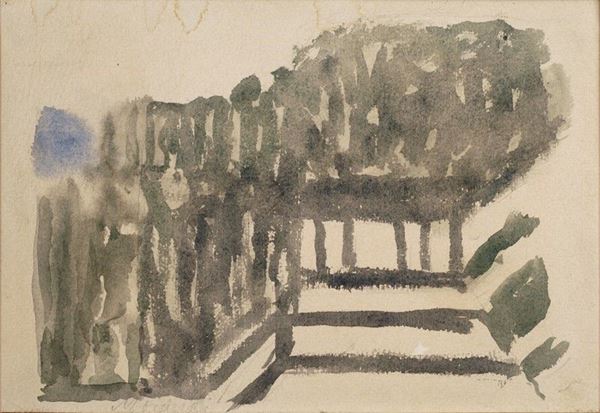 Giorgio Morandi : Grizzana  (1958)  - Acquerello su carta riportata su tela - Asta Arte Moderna e Contemporanea - III - Galleria Pananti Casa d'Aste