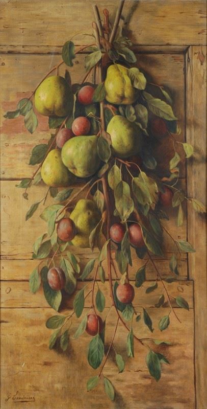 Giovanni Sandrucci : Still Life with Pears and Grapes  - Oil painting on canvas  [..]