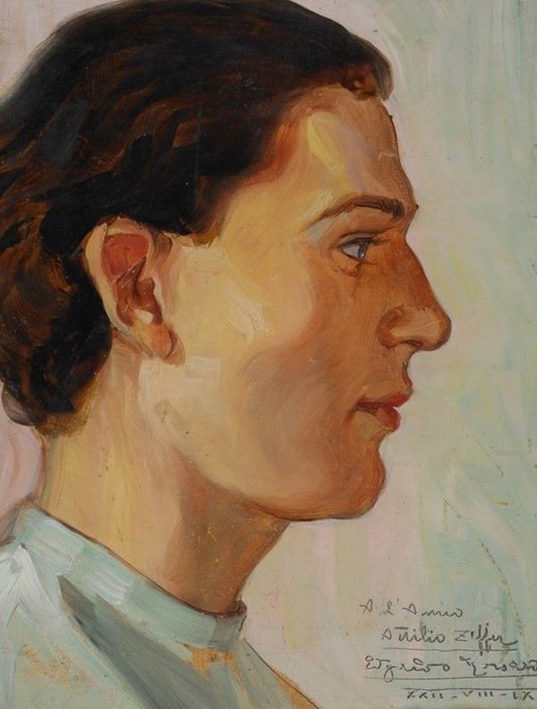 Edgardo Rossaro : Profilo di uomo  (1909)  - Olio su cartone - Asta AUTORI DEL XIX E XX SEC - II - Galleria Pananti Casa d'Aste