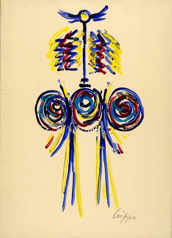 Roberto Crippa : Totem  (1960/70)  - Olio su cartoncino riportato su tela - Asta Arte Moderna e Contemporanea - III - Galleria Pananti Casa d'Aste