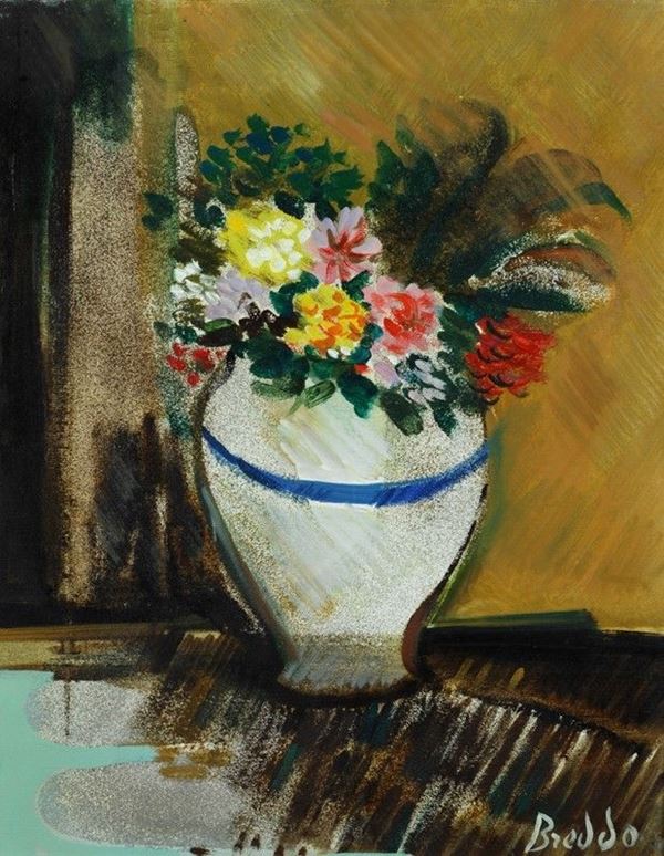 Gastone Breddo : Vaso di fiori  - Olio  su tela - Asta Arte Moderna e Contemporanea - III - Galleria Pananti Casa d'Aste