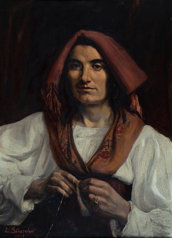 Luigi Stracciari : Ritratto di popolana  - Auction AUTORI DEL XIX E XX SEC - II - Galleria Pananti Casa d'Aste