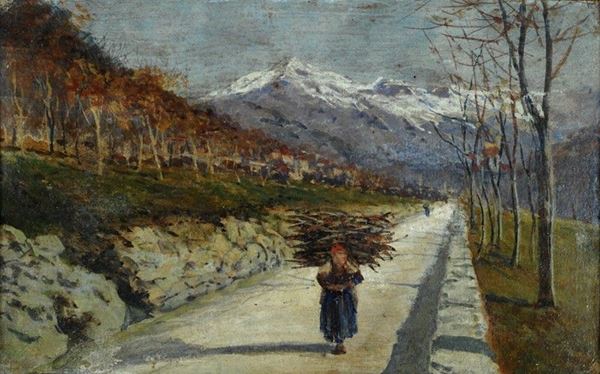 Scuola Lombarda, XIX sec. - Paesaggio con fascinaia