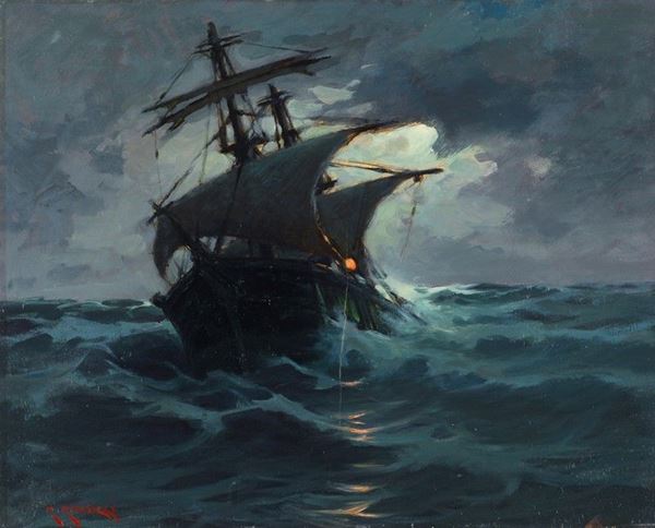 Renuccio Renucci : Nave in tempesta  - Auction AUTORI DEL XIX E XX SEC - II - Galleria Pananti Casa d'Aste