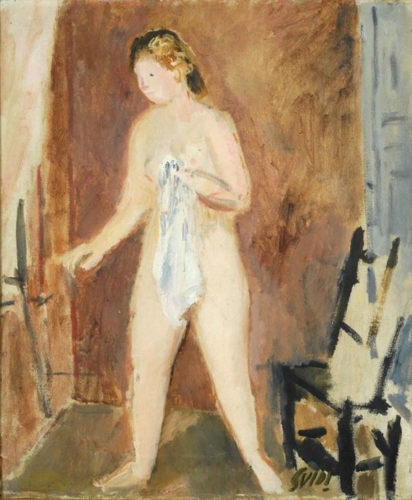 Virgilio Guidi : Interno con figura  (1927)  - Olio su tela - Asta Arte Moderna e Contemporanea - III - Galleria Pananti Casa d'Aste