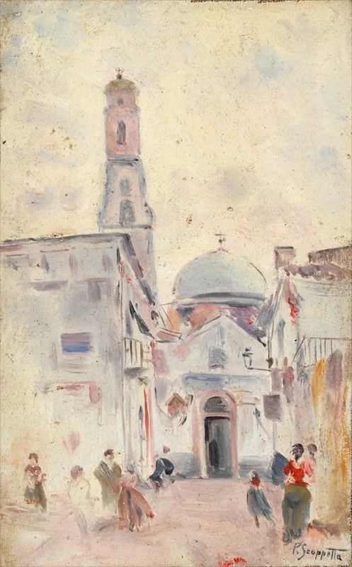 Pietro Scoppetta - Scorcio di chiesa con figure