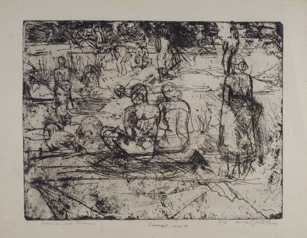 Luigi Bartolini : Donne sul Passirio  (1936)  - Acquaforte - Asta Arte Moderna e Contemporanea - III - Galleria Pananti Casa d'Aste