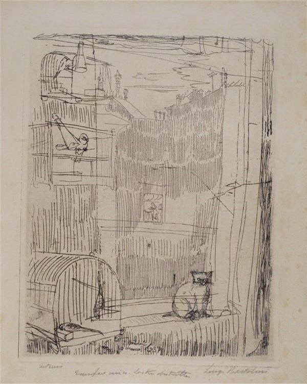 Luigi Bartolini : Interno  (1957)  - Acquaforte - Asta Arte Moderna e Contemporanea - III - Galleria Pananti Casa d'Aste