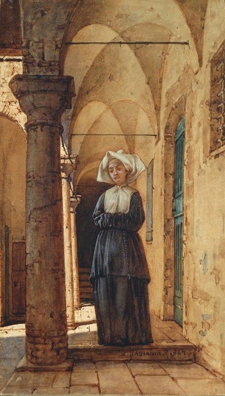 Vincenzo Cabianca - Suora nell'antico porticato