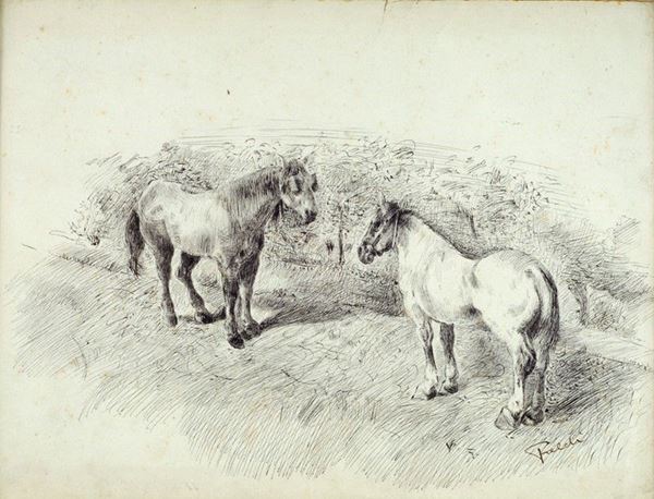 Arturo Faldi : Cavalli in sosta  - Auction AUTORI DEL XIX E XX SEC - II - Galleria Pananti Casa d'Aste
