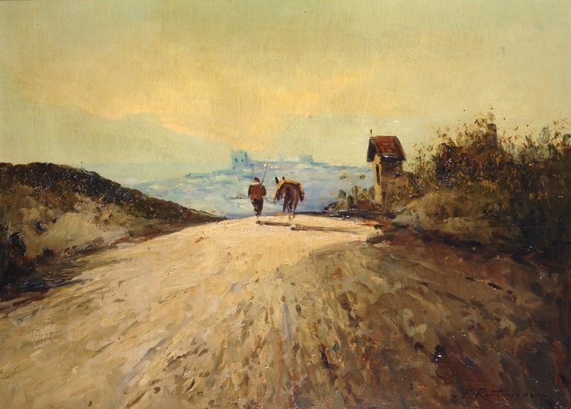 Ferruccio Rontini - Strada con Contadino e Mulo