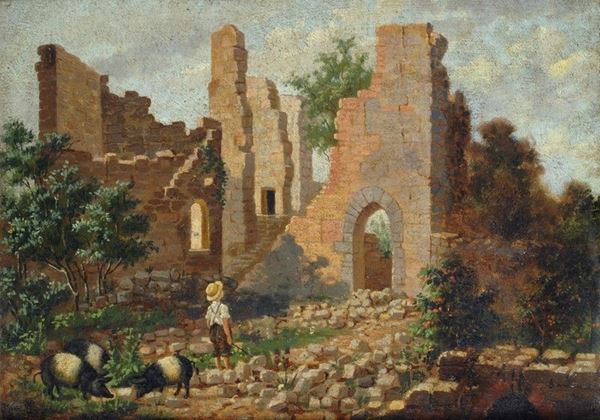Carlo Iozzi : Paesaggio con rovine   - Auction AUTORI DEL XIX E XX SEC - II - Galleria Pananti Casa d'Aste