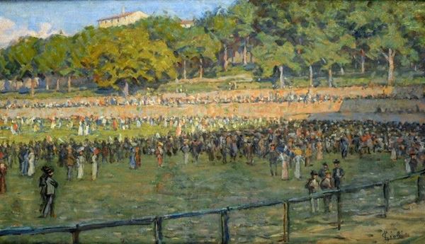 Luigi Gioli : Alle corse  ((1900))  - Olio su tela - Asta AUTORI DEL XIX E XX SEC - Galleria Pananti Casa d'Aste