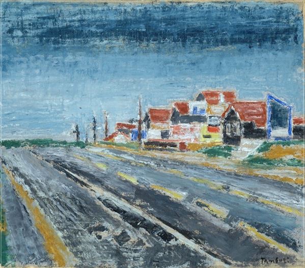 Orfeo Tamburi : Montlhéry  - Olio su tela riportata su compensato  - Asta ARTE MODERNA E CONTEMPORANEA - II - Galleria Pananti Casa d'Aste
