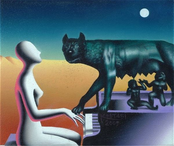 Mark Kostabi : Terra di mezzo  (2009)  - Olio su tela - Asta Arte Moderna e Contemporanea - III - Galleria Pananti Casa d'Aste