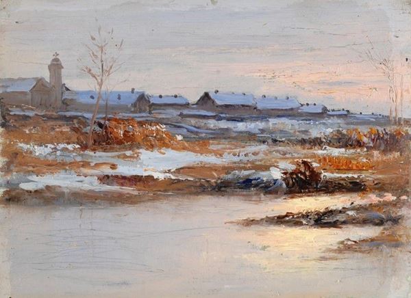 Anonimo, XX sec. : Paesaggio innevato  - Auction AUTORI DEL XIX E XX SEC - II - Galleria Pananti Casa d'Aste