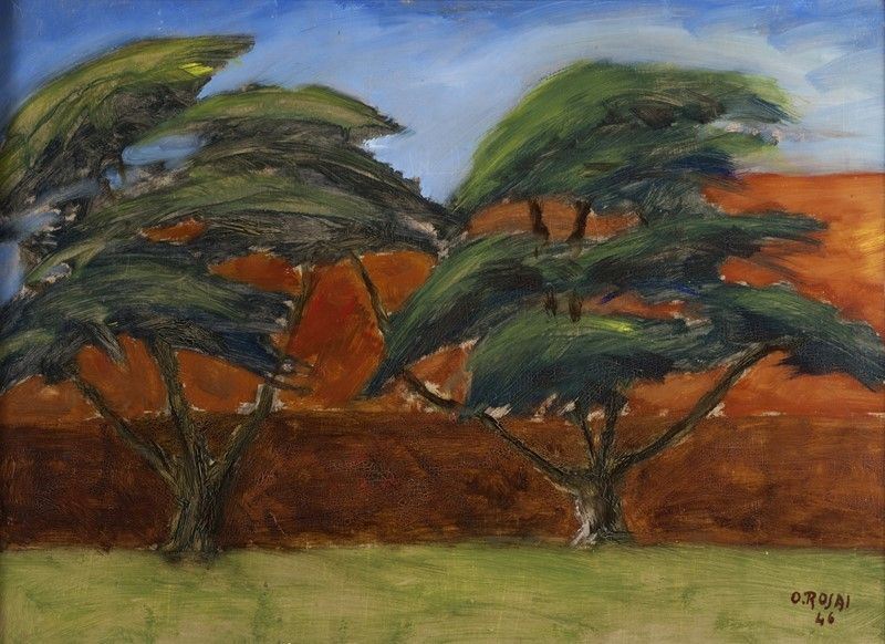 Ottone Rosai - Muro Rosso e Alberi