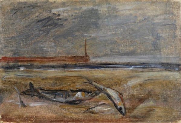 Mario Marcucci : Marina  (1949)  - Olio su tela riportata su compensato - Asta AUTORI DEL XIX E XX SEC - Galleria Pananti Casa d'Aste