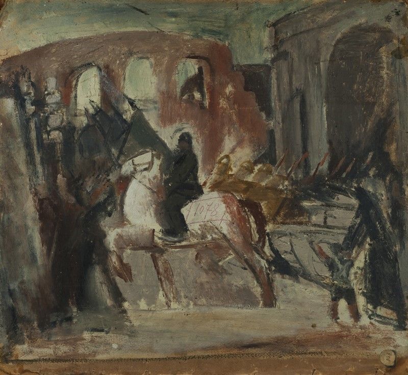 Ermanno Toschi - Pittore nello Studio (fronte); il Duce a Cavallo (retro)