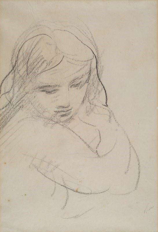 Ugo Capocchini : Face of a girl  - Sanguine on paper - Auction MODERN ART - Galleria Pananti Casa d'Aste