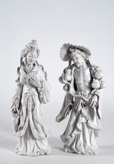 Coppia di Sculture in Porcellana Orientali