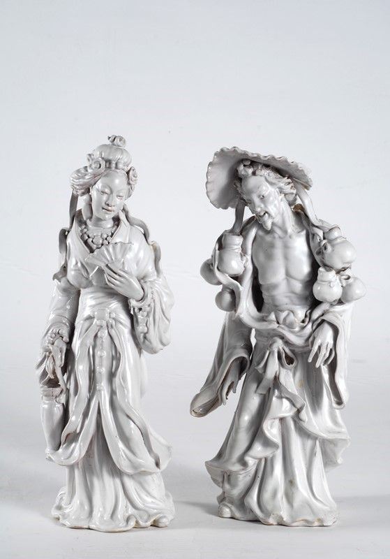 Coppia di Sculture in Porcellana Orientali
