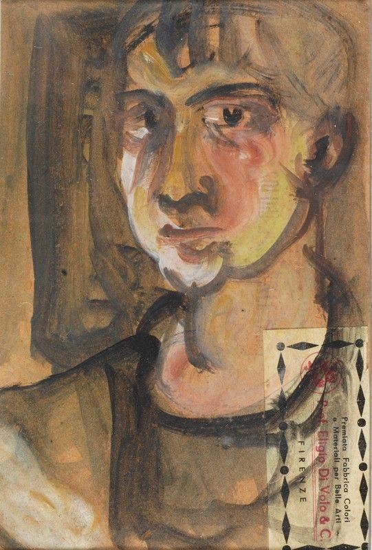 Mario Marcucci : Ritratto  - Tecnica mista su cartoncino - Asta AUTORI DEL XIX E XX SEC - Galleria Pananti Casa d'Aste