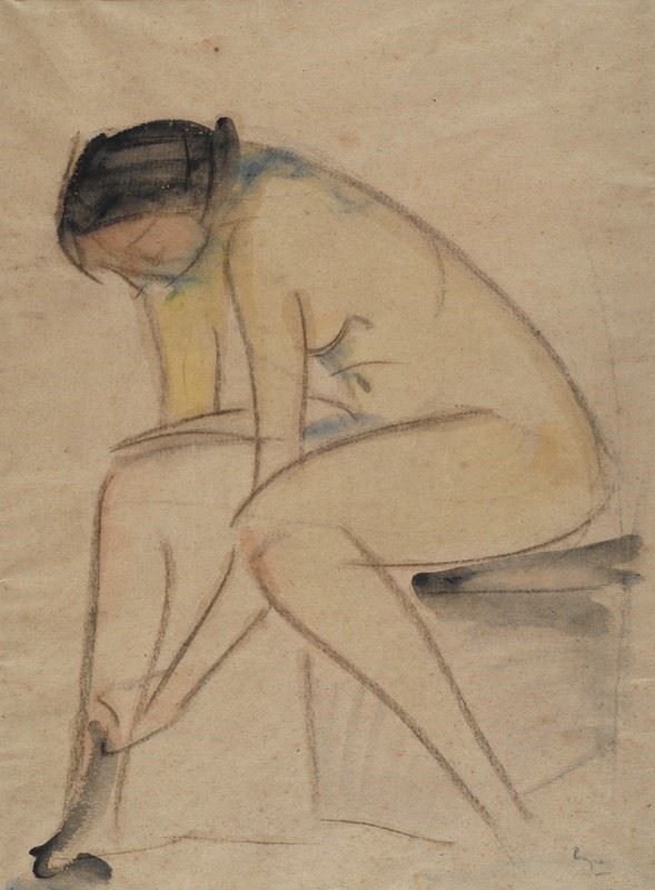Enzo Pregno : Naked  - Watercolor on paper - Auction AUTHORS OF XIX AND XX CENTURY  [..]