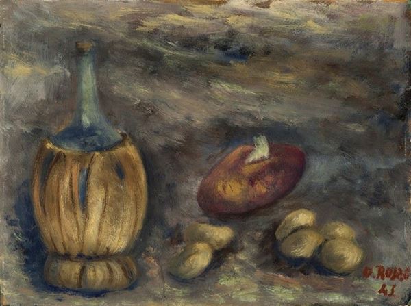 Ottone Rosai : Natura morta   (1945)  - Olio su cartone applicato su tavola - Asta Arte Moderna e Contemporanea - III - Galleria Pananti Casa d'Aste