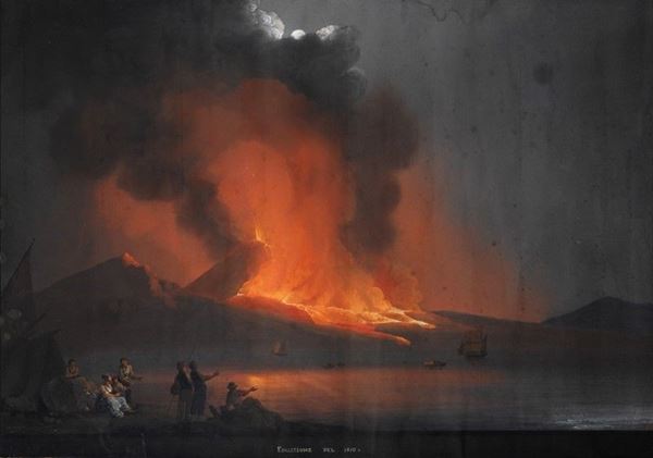 Anonimo, XIX sec. : Eruzione del 1810  - Tempera su carta - Asta Gioielli, Antiquariato - I - Galleria Pananti Casa d'Aste