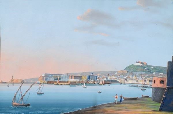 Anonimo, XIX sec. - Veduta del golfo di Napoli con Castel dell'Ovo