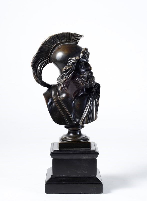 Anonimo, XIX sec. : Busto di guerriero greco  - Bronzo - Asta ANTIQUARIATO, AUTORI DEL XIX E XX SEC - I - Galleria Pananti Casa d'Aste