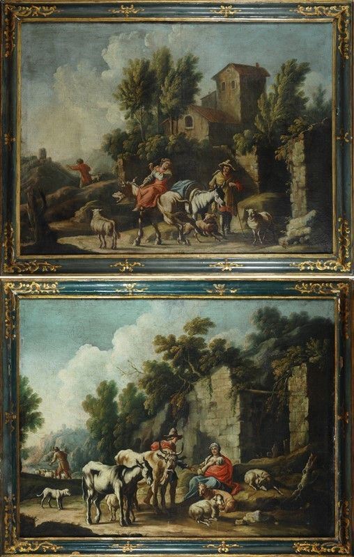 Scuola Romana, XVIII sec. - Scene di vita popolare  
