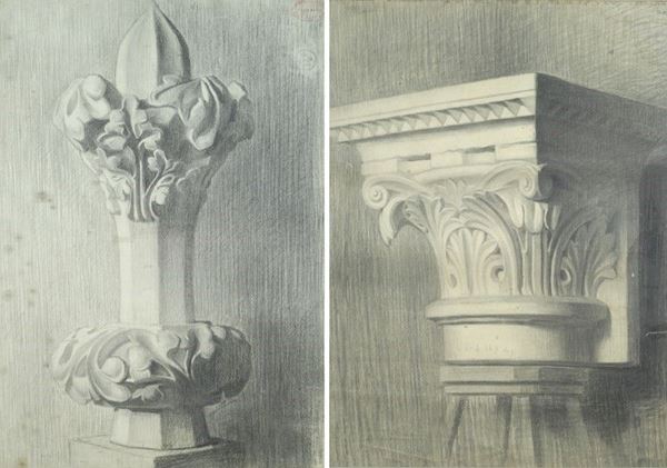 Coppia di studi di elementi architettonici