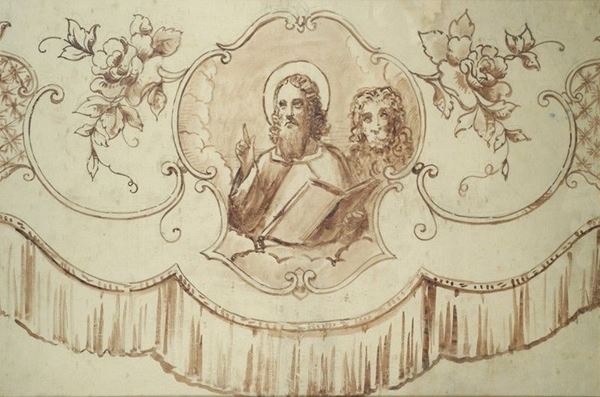 Anonimo, XIX sec. : Cristo Benedicente  - Inchiostro su carta a spolvero riportata su tela - Asta ANTIQUARIATO - Galleria Pananti Casa d'Aste