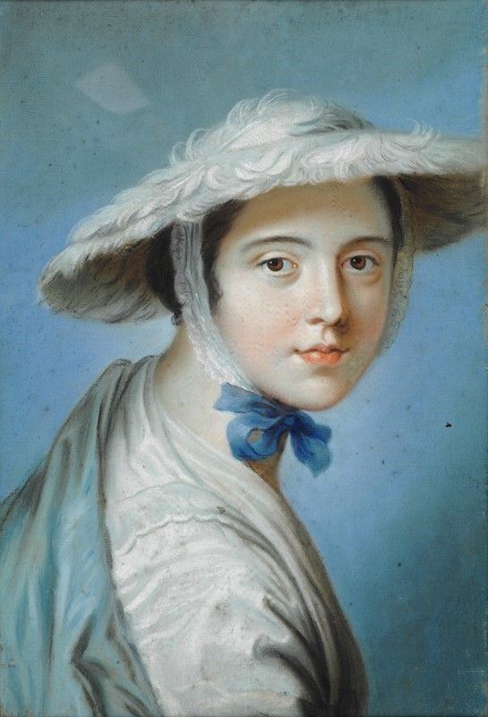 Scuola Francese, XVIII sec. - Dama con cappello di piume